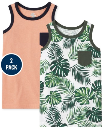 Pack de 2 camisetas sin mangas con bolsillo tropical para niños