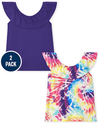 Camiseta sin mangas con volantes y estampado para niñas, paquete de 2