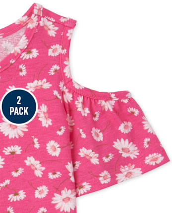 Girls Floral Cold Shoulder Top 2-Pack