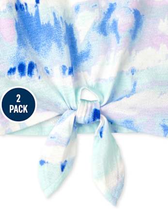 Paquete de 2 camisetas sin mangas con estampado y lazo en la parte delantera para niñas