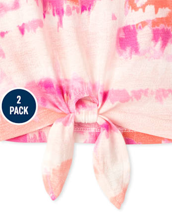 Paquete de 2 camisetas sin mangas con estampado y lazo en la parte delantera para niñas