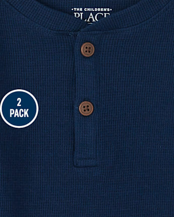 Paquete de 2 camisetas térmicas con cuello henley para niños pequeños