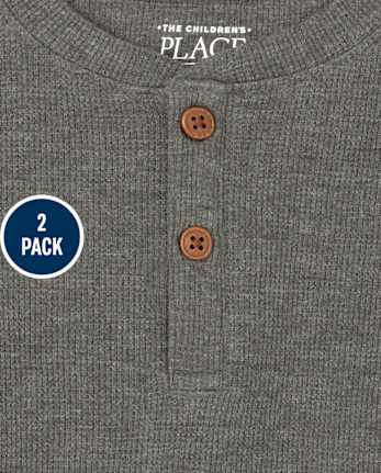 Paquete de 2 camisetas térmicas con cuello henley para niños pequeños