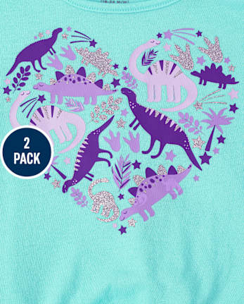 Toddler Girls Dino Heart Tie Front Top 2-Pack