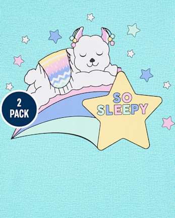 Girls Sheep Llama Snug Fit Cotton Pajamas 2-Pack