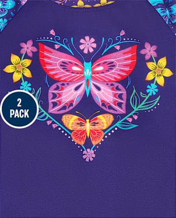 Paquete de 2 pijamas de mariposa con efecto tie-dye para niña