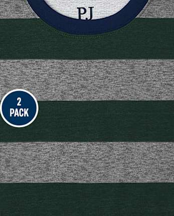Boys Striped Henley Snug Fit Cotton Pajamas 2-Pack