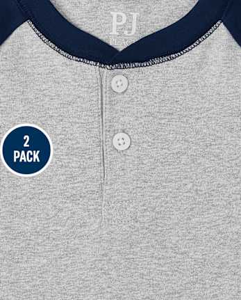 Boys Striped Henley Snug Fit Cotton Pajamas 2-Pack