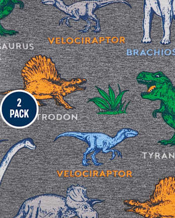 Paquete de 2 pijamas de algodón de ajuste ceñido Dino para bebés y niños pequeños