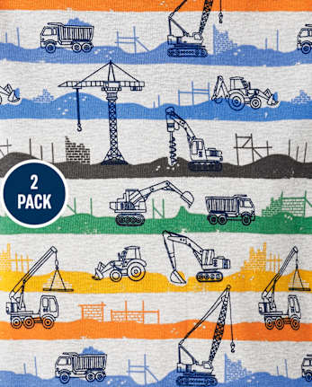 Lot de 2 pyjamas une pièce en coton coupe ajustée pour bébé et tout-petit garçon Dino Construction