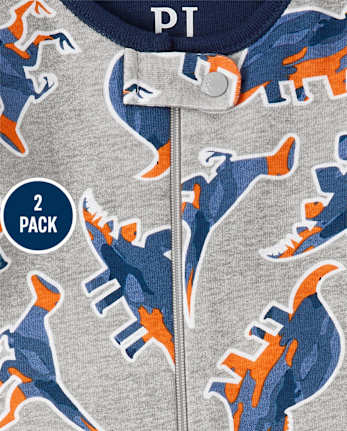 Lot de 2 pyjamas une pièce en coton coupe ajustée pour bébé et tout-petit garçon Dino Construction