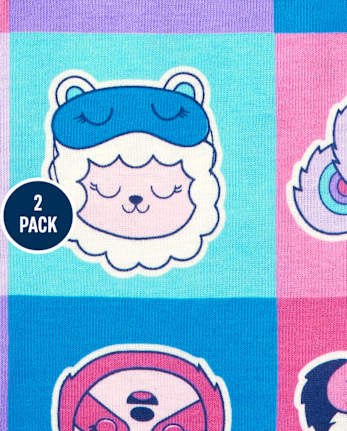 Paquete de 2 pijamas de algodón con diseño de llama y unicornio para bebés y niñas pequeñas