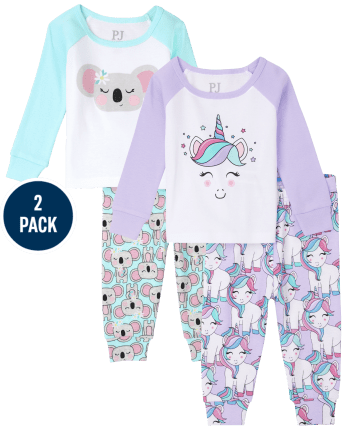 2-piece Kid Girl Unicorn Print Raglan Sleeve Sweatshirt and Pants Set