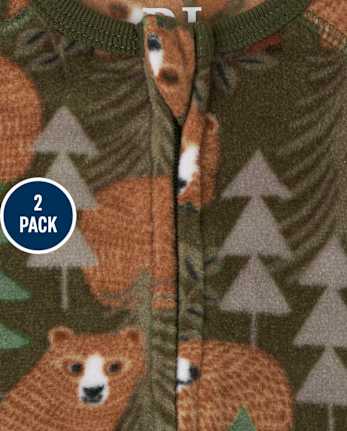 Pijama de una pieza de forro polar para bebés y niños pequeños Bear Forest, paquete de 2