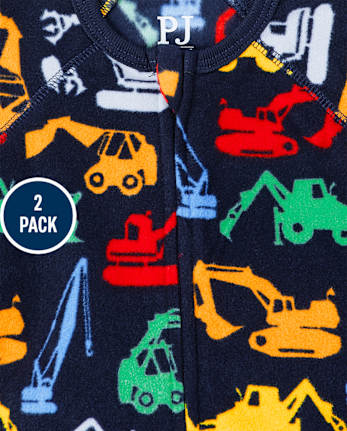 Baby And Toddler Boys Plaid Construction Fleece One Piece Pajamas 2-Pack