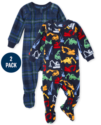compañerismo Cabecear Temblar Paquete de 2 pijamas de una pieza con estampado de vehículos de  construcción y cuadros de manga raglán larga para bebés y niños pequeños |  The Children's Place - TIDAL