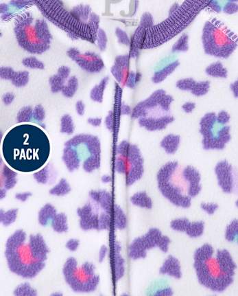 Baby And Toddler Girls Dino Leopard Fleece One Piece Pajamas 2-Pack
