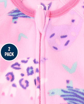 Baby And Toddler Girls Dino Leopard Fleece One Piece Pajamas 2-Pack