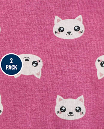 Paquete de 2 pijamas de una pieza de algodón con ajuste ceñido de leopardo y gato para niñas pequeñas y bebés