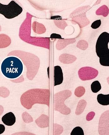 Paquete de 2 pijamas de una pieza de algodón con ajuste ceñido de leopardo y gato para niñas pequeñas y bebés