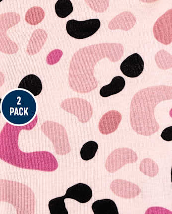 Paquete de 2 pijamas de una pieza de algodón con ajuste ceñido de leopardo y gato para niñas pequeñas y bebés