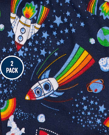 Paquete de 2 pijamas unisex de algodón con ajuste ceñido de astronauta para bebés y niños pequeños