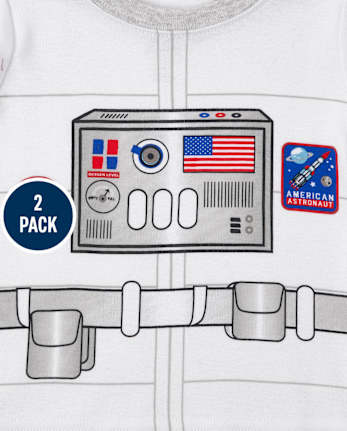 Paquete de 2 pijamas unisex de algodón con ajuste ceñido de astronauta para bebés y niños pequeños