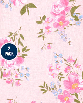 Paquete de 2 pijamas de algodón ajustados con mariposa floral para bebés y niñas pequeñas