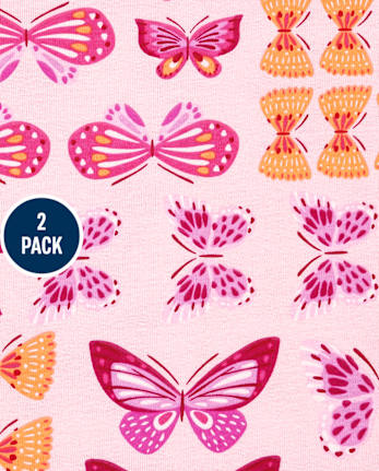 Paquete de 2 pijamas de algodón ajustados con mariposa floral para bebés y niñas pequeñas