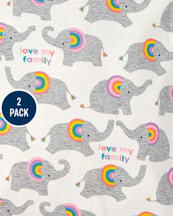 Baby And Toddler Girls Elephant Snug Fit Cotton One Piece Pajamas 2-Pack