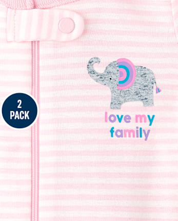 Baby And Toddler Girls Elephant Snug Fit Cotton One Piece Pajamas 2-Pack
