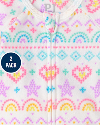Baby And Toddler Girls Rainbow Fairisle Fleece One Piece Pajamas 2-Pack