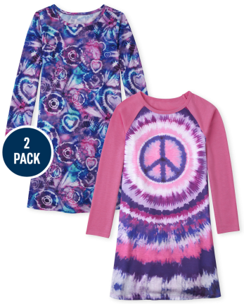 Girls Peace Tie Dye Nightgown 2-Pack