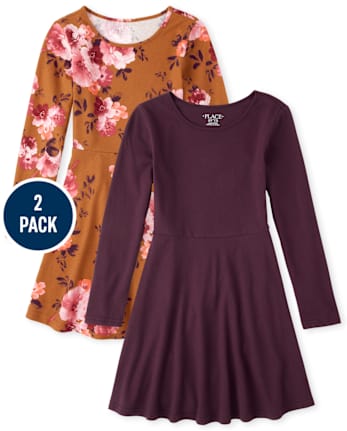 Lot de 2 robes patineuses à fleurs pour fille