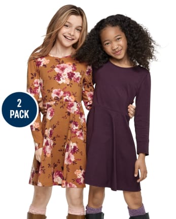 Pack de 2 vestidos skater florales para niña