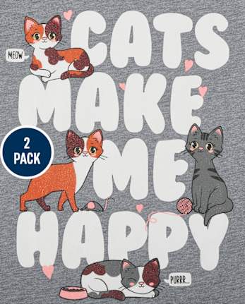 Pack de 2 camisetas con gráfico de gato para niñas pequeñas y bebés