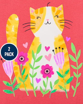 Pack de 2 camisetas con gráfico de gato para niñas pequeñas y bebés