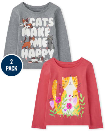 Baby And Toddler Girls Cat Graphic Tee 2-Pack