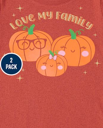 Toddler Girls Heart Pumpkin Graphic Tee 2-Pack