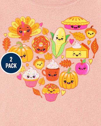 Toddler Girls Heart Pumpkin Graphic Tee 2-Pack