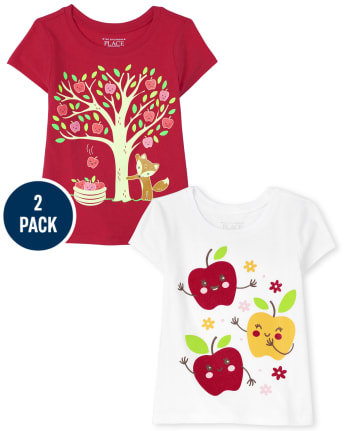 Paquete de 2 camisetas con estampado de Apple para niñas pequeñas