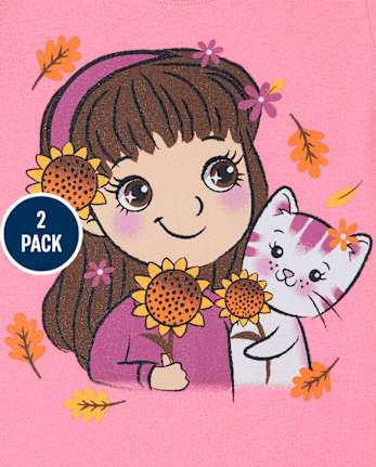 Paquete de 2 camisetas estampadas para niñas pequeñas