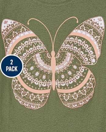 Paquete de 2 camisetas con estampado de mariposas de la paz para niñas