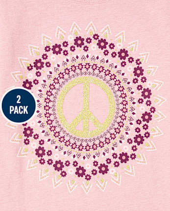 Paquete de 2 camisetas con estampado de mariposas de la paz para niñas