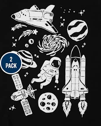 Lot de 2 t-shirts graphiques Space Robot pour bébés et tout-petits garçons