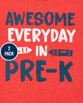 Paquete de 2 camisetas con gráfico de prekínder escolar para niños pequeños