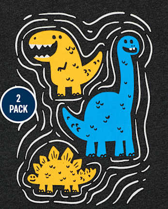 Paquete de 2 camisetas con gráfico de dinosaurio para niños pequeños