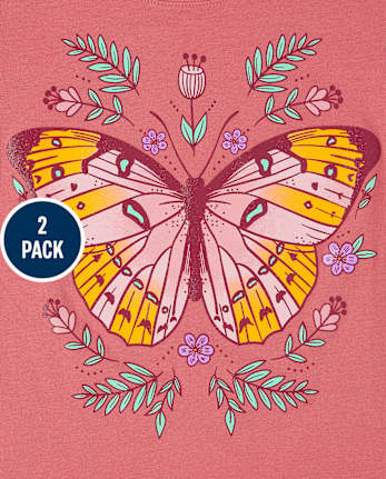 Paquete de 2 camisetas con gráfico de mariposa para niñas