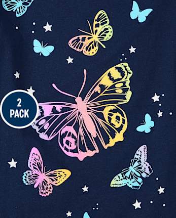 Paquete de 2 camisetas con gráfico de mariposa para niñas