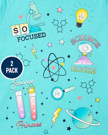 Paquete de 2 camisetas con gráfico de ciencia para niñas
